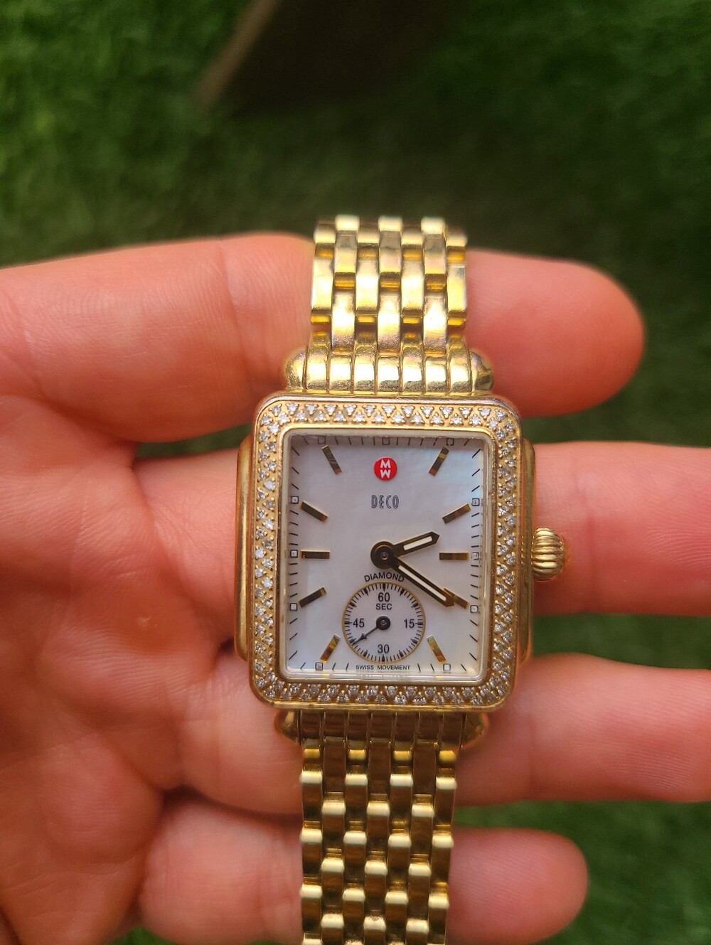 Michele Deco Mid 16 Diamond Bezel 18k Yellow Gold Ladies Watch